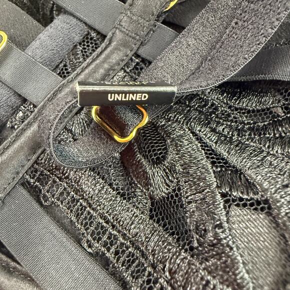 Victorias Secret Floral Embroidered Strappy Open Cup Black Bralette Bra  34DD - Picture 13 of 14